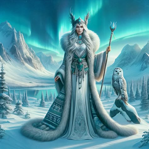 Skadi, Norse Goddess of Winter and Hunting, Digital Art Print, Wall Decor, Snowy Landscape Illustration Goddess Skadi, Skadi Goddess, Symbolic Animals, Viking Ancestry, Viking Goddess, Goddess Of Winter, Winter Hunting, Winter Goddess, Ancient Dress