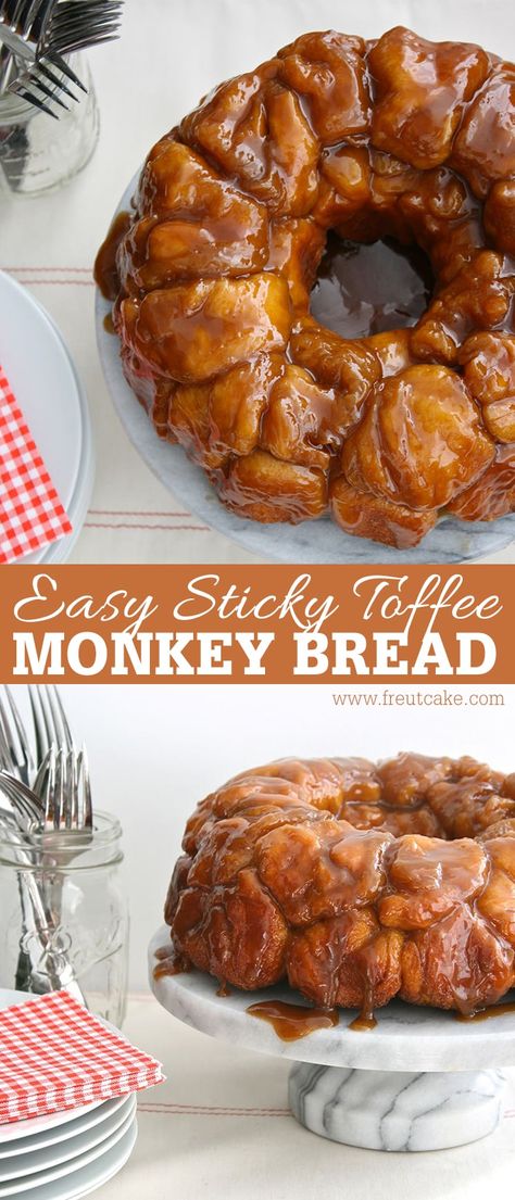 Easy 5 Ingredient Sticky Toffee Monkey Bread Monkey Bread From Scratch, Pecan Monkey Bread, Apple Monkey Bread, Homemade Monkey Bread, Cinnamon Monkey Bread, Monkey Bread Recipe Easy, Monkey Bread Muffins, Easy Monkey Bread, Cinnamon Roll Monkey Bread