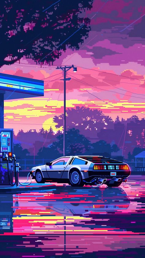 free wallpapers 4K car, gas station, pixels, art for mobile and desktop Gas Station Aesthetic Wallpaper, Aesthetic Gas Station Wallpaper, Cars Art Wallpaper, Car Gas Station, Car Artwork Wallpaper Iphone, Cars At Gas Station Night, Car Iphone Wallpaper, Wallpaper Car, Futurism Art