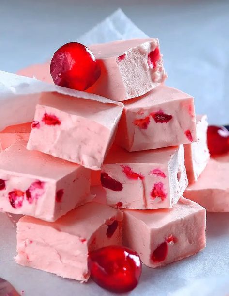 Cherry Vanilla Fudge, Chocolate Cherry Fudge Easy, White Chocolate Cherry Fudge, Cherry Garcia Fudge, Cherry Fudge Recipes, Chocolate Cherry Fudge, Cherry Fudge, Cherry Frosting, White Chocolate Cherry