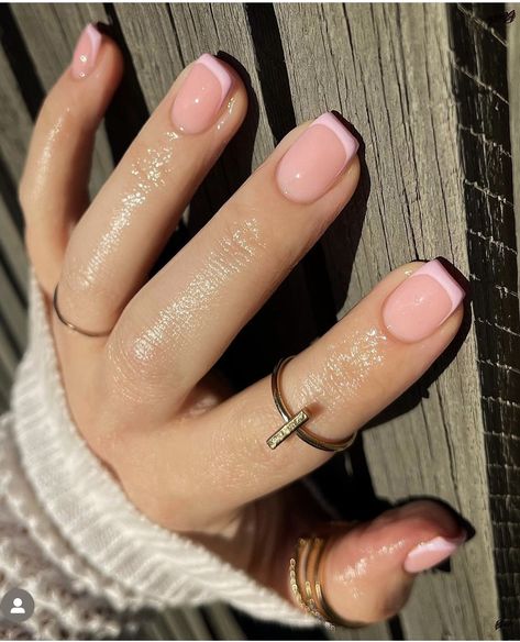 Cute Gel Polish Nails, French Tip Square Nails With Design, Short French Tip Nails Pink, Short Squoval Nails Summer, Really Short Square Nails, Real Nail Designs Short, Short Manicured Nails Gel, Plain Gel Nails, Plain Nail Designs