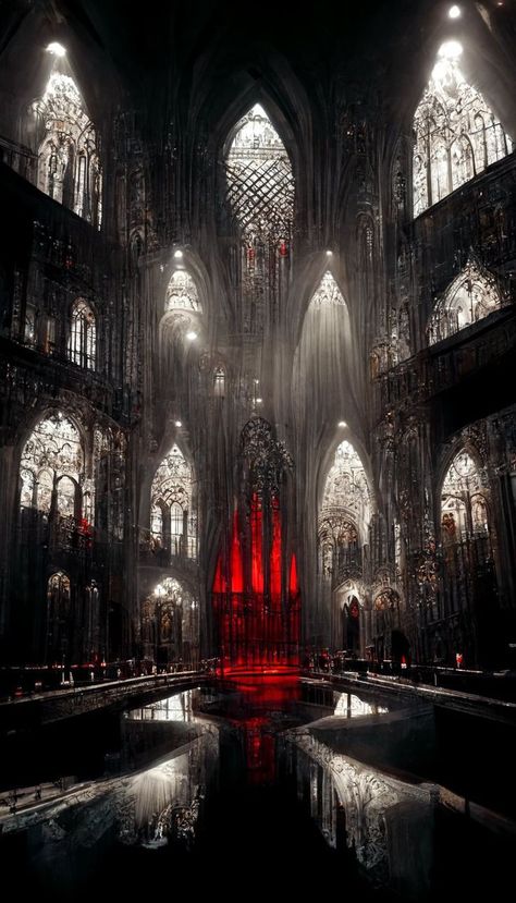 Fantasy Palace Aesthetic Dark, Dark Gothic Castle Aesthetic, Fantasy Dark Kingdom, Stained Glass Chapel, Dark Kingdom Fantasy Art, Dark Fantasy Castle Interior, Vampire Architecture, Dark Fantasy Inspiration, Dark Gothic House