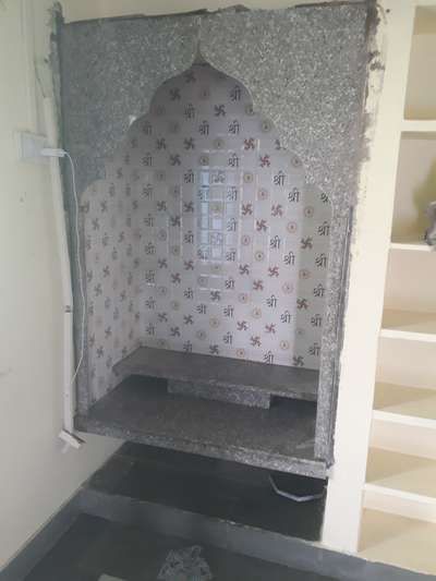 Granite Pooja Mandir, Granite Temple Design For Home, Corner Pooja Unit In Living Room, Pooja Room Design Small Spaces, Pooja Room Tiles Design, Pooja Room Ideas Indian, Pooja Stand, Tv Shelf Design, Room Tiles Design