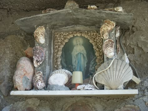 Seashell Shrine Cecilia Lisbon, Ivana Core, Sacred Space Altar, Shrines Art, Religious Imagery, Flaming Heart, Divine Mother, Home Altar, Mother Mary