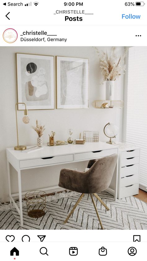 Home Office White Desk, White Desk Office, Minimalist Home Office, Dressing Table Design, Desk Inspiration, White Desk, Office Room Decor, Bedroom Desk, White Office