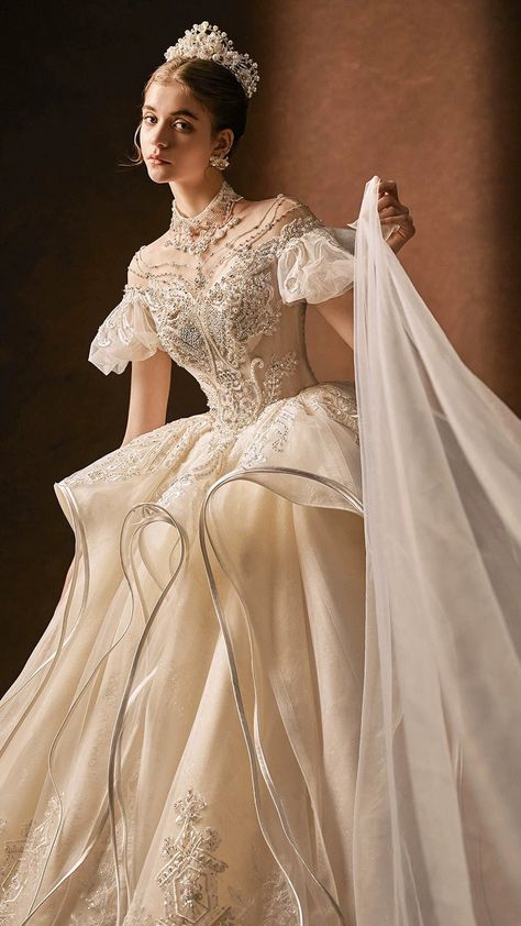 Look like royalty on your big day in this Vintage Inspired Luxury Princess Beading Wedding Dress With Open Back- Plus Size! Wow your guests when you walk down the aisle with its dazzling vintage-inspired beading and stunning open back. There's no doubt you'll be the most beautiful bride! Ahh-mazing!!! Fantady Wedding Dress, Big Sleeved Wedding Dress, Antique White Wedding Dress, Regal Wedding Dress Romantic, Fairy Tale Wedding Dress Fantasy Gowns, Fantastical Wedding Dress, Armour Wedding Dress, Victorian Themed Wedding Dress, Medieval Dress Wedding