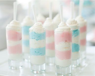 Gender Reveal Party Food | They also have free printable labels for gender reveals/ showers. From ... Licorice Cake, Gender Reveal Dessert, Baby Shower Finger Foods, Gender Reveal Party Food, Yogurt Parfaits, Dessert Shooters, Sweet Foods, Best Party Food, Gender Party