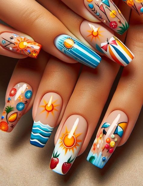 Trendy Vacation Nails, Cruise Nails Caribbean, Vibe Nails, Vintage Nail Art, Vacation Nails Beach, Sparkle Nail Designs, Tropical Vacation Nails, Spring Nail Ideas, Cruise Nails