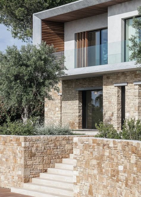 Dream Villa, Nha Pho, Contemporary Homes, Stone Walls, Mediterranean Homes, Minimalist Architecture, Stone Houses, Stone House, Facade Design