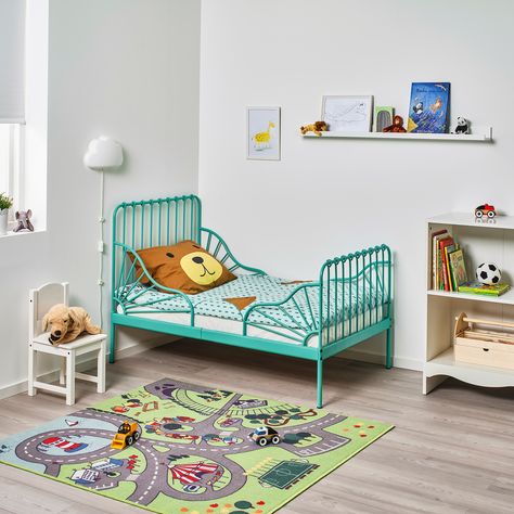 MINNEN Ext bed frame with slatted bed base, turquoise, 38 1/4x74 3/4" - IKEA Ikea Junior Bed, Ikea Toddler Bed, Ikea Kids Bed, Cama Ikea, Junior Bed, Ikea Kids, Ikea Bed, Toddler Beds, Ikea Family