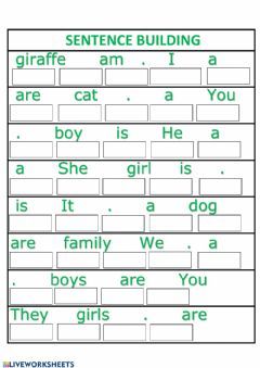 Build A Sentence Worksheet, Sentence Building Worksheets, Verb To Be, English Grammar For Kids, Grammar For Kids, Sentence Building, English Activities For Kids, Worksheet For Kids, English Phonics