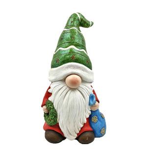 Painted Ceramic Gnomes, Eyes Covered, Opening Presents, Gourd Crafts, Round Nose, Snowman Figurine, Gourds Crafts, Green Hat, Diy Gnomes