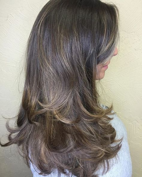 9 months ago I did Jodee's  color. Today we gave her a hair cut only! Love that #hairpainting @Balayage @babylights #shinyhair #healthyhair  #olaplex #olaplexlove #claremont #claremontvillage #hairbylesley #hairbesties #siccorsalute Straight Hair With Ends Flipped Out, Cute Layered Hairstyles, Straight Thick Hair, Cuts For Long Hair, Trendy Layered Hairstyles, Revlon Hair Dryer, Long Layered Cuts, Layered Hairstyles, Long Layered Haircuts