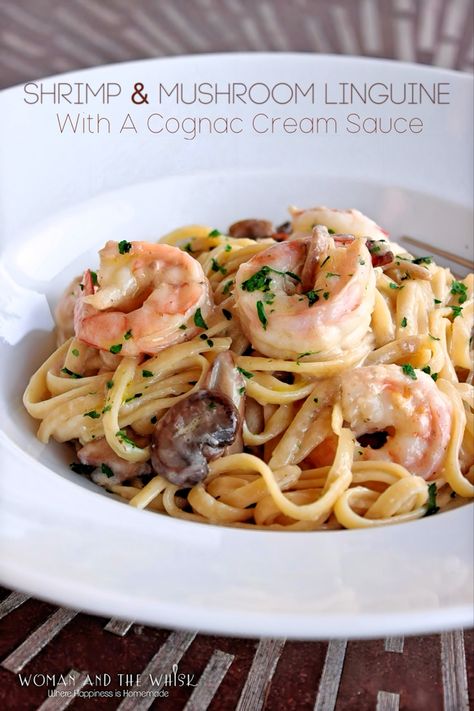 This creamy dreamy pasta with a Cognac Cream Sauce is so tasty! Cognac Cream Sauce, Mushroom Linguine, Shrimp Mushroom, Shrimp Stuffed Mushrooms, Pumpkin Mac And Cheese, Mushroom Cream Sauces, Cheese Pumpkin, Jumbo Shrimp, Delicious Pasta