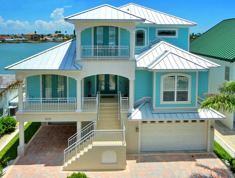 I had the pleasure of working with Marc Anthony Builders http://marcanthonybuilders.com  on this amazing water front home.    This new const... Key West Style Homes, Beach House Colors, Key West Style, Beach House Exterior, Beach House Plans, Dream Beach Houses, Casas Coloniales, House Beach, Beach Cottage Style