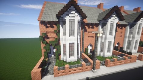 Small British Georgian House Minecraft Project                                                                                                                                                                                 More Minecraft Small House, Modern Minecraft Houses, Minecraft City Buildings, Minecraft Mansion, Minecraft Houses Blueprints, Minecraft Structures, Bangunan Minecraft, Minecraft House Plans, Minecraft Modern