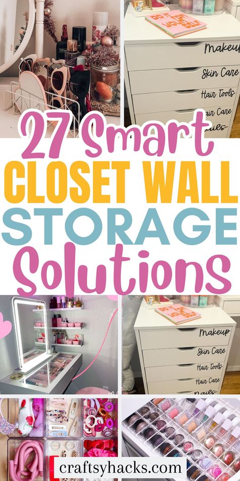 Transform your closet with vertical storage solutions that make the most of every inch! These space-saving closet hacks help you store items efficiently, keeping your space neat and organized. Create a more organized closet by utilizing wall space for hanging, shelving, and other smart storage ideas. Custom Storage Ideas, Track Shelving Closet, Wall Mounted Storage Ideas, Top Of Closet Storage, Small Closet Shelves, Awkward Closet Solutions, Slat Wall Organization, Hanging Closet Organizer Ideas, Top Of Closet Storage Ideas