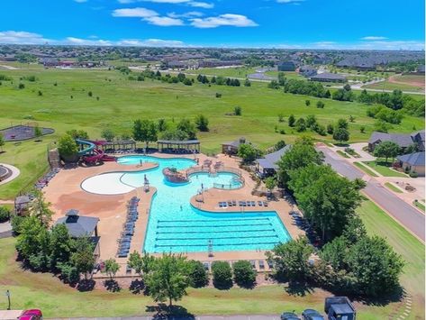 Large community pool with lifeguards on duty - Rose Creek Subdivision. #Pool #RoseCreek #Edmond #SpotOnOK #REMAX #LifestyleOKC #OklahomaRealEstate Community Pool Design, Resort Pool Design, Rec Center, Edmond Oklahoma, Sims Inspiration, New Urbanism, Homes For Rent, Resort Pools, Community Pool