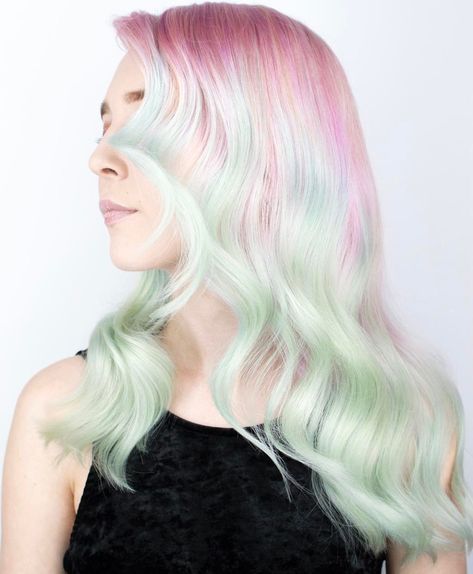 Light Pastel Pink To Teal Ombre Hair Mint Green And Pink Hair, Mint And Pink Hair, Pastel Pink And Green Hair, Pink And Mint Hair, Mint Green Hair Dye, Teal Ombre Hair, Beach Angel, Aria Hair, Mint Green Hair