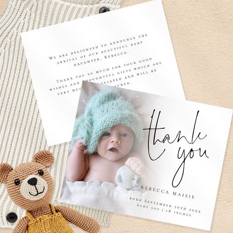 Budget Photo Script Thank You Birth Announcement Birth Announcement Thank You Card, Boy Birth Announcement Card, Birth Announcement Photos, Birth Announcement Girl, Minimalist Photos, Birth Announcement Card, Paper Photo, Announcement Cards, Photo Design