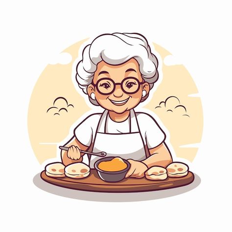 Grandma Illustration Character, Old Lady Cartoon, Tiffin Service, Golden Ratio, Cartoon Images, Business Card, Vector Art, Character Design, Logo Design