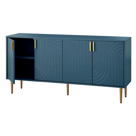 Lifestorey Tabaria Mid-Century Four Door Sideboard/Buffet - Bed Bath & Beyond - 34667955 Blue Sideboards, Door Crafts, Hardware Storage, Mid Century Sideboard, Cabinet Dimensions, Home Entrance Decor, Online Furniture Shopping, Entrance Decor, Sideboard Buffet