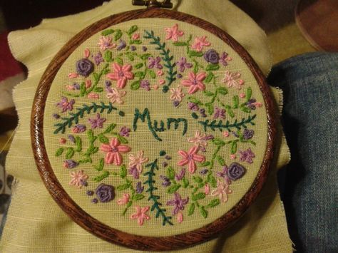 Embroidery stitches for my Mum for  Mother's Day Mother’s Day Embroidery Design, Mothers Day Embroidery Ideas, Mothers Day Embroidery, Gifts To Make, Flower Embroidery Designs, Mothers Day Crafts, Embroidery Ideas, Flower Embroidery, Embroidery Flowers