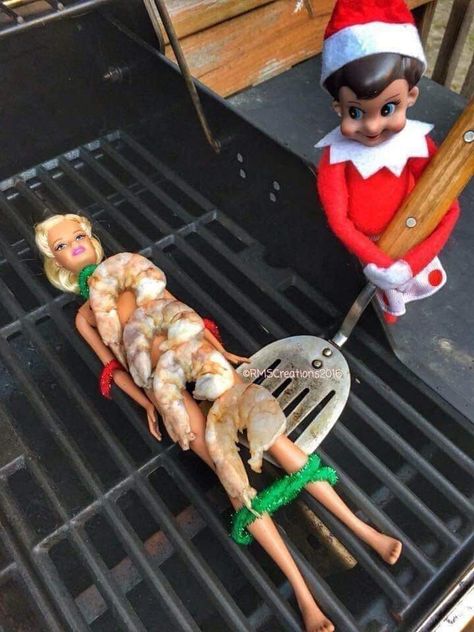 Elves On The Shelf, Shrimp On The Barbie, Elf Party, Elf Ideas Easy, Bad Elf, Elf Funny, Funny Elf On The Shelf, Holiday Activities For Kids, Awesome Elf On The Shelf Ideas