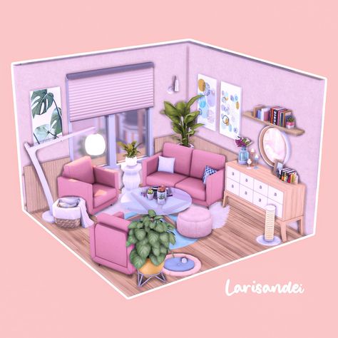 Follow me on IG @larisandei or more The Sims 4 content! CC by Peacemaker_ic Wall art by kat16camilla (gallery ID) Sims 4 Lounge Room, Furniture Kawaii, Sims 4 Lounge, Sims Cc Furniture, Rose Living Room, Sims Room, Anime Houses, Barbie Rosa, Cc Shopping