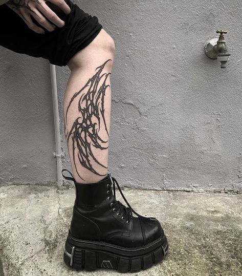 Grindcore Tattoo, Goth Lettering Tattoo, Goth Leg Tattoo, Goth Tattoo Designs, Deathcore Tattoo, Neotribal Tattoo, Goth Tattoos, Tattoo Tights, Organic Tattoo