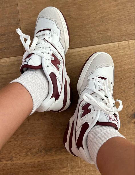 Cherry Red Sneakers for Fall 🍒 550 'Burgundy' curated on LTK Burgundy Sneakers, Red Sneakers, New Balance Sneakers, Comfortable Sneakers, Ankle Socks, Cherry Red, Wine Red, Sneaker Head, Crew Socks