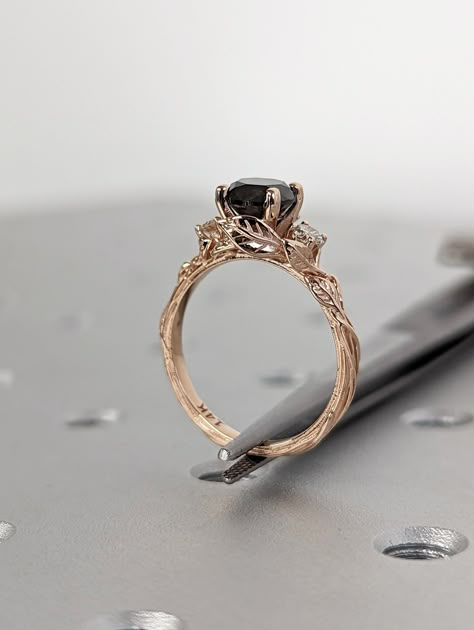 Black Diamond Solitaire Engagement Ring, Black Engagement Ring Gold Band, Gold Black Engagement Ring, Dark Diamond Engagement Ring, Witchy Engagement Ring Gold, Black Stone Engagement Ring Vintage, Gothic Engagement Ring Gold, Black Vintage Engagement Ring, Black Diamond Engagement Ring Gold