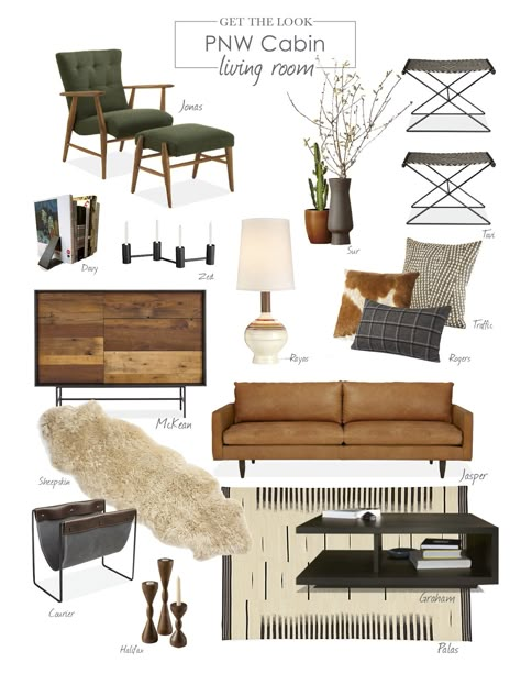 Farmhouse Waiting Room, Pnw Contemporary Interior, Mountain Modern Mood Board, Pnw Living Room, Pnw Home Decor, Pnw Interior Design, Living Room Ideas Acnh, Cabin Mood Board, Room Ideas Acnh