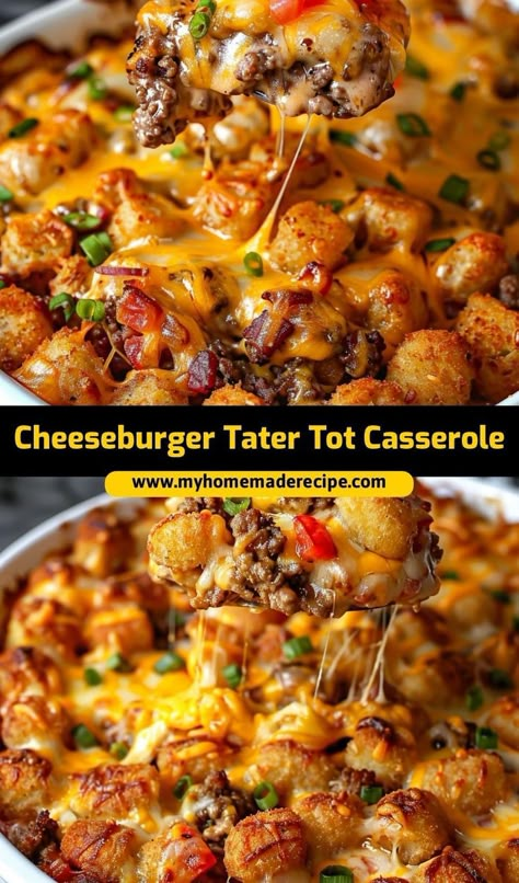 This cheeseburger tater tot casserole is the best casserole for a cheesy and hearty meal. Loaded with ground beef, cheese, and crispy tater tots, it’s the ultimate cheeseburger casserole for comfort food cravings Tater Tot Cheeseburger, Cheeseburger Bake, Beef Tater Tot Casserole, Ultimate Cheeseburger, Cheeseburger Tater Tot Casserole, Cheesy Pasta Recipes, Tater Tot Recipes, Best Casserole, Ground Beef Casserole Recipes