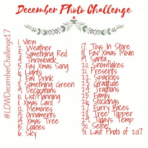 December Photo Prompts, Winter Photo Challenge, Christmas Photo Challenge, December Prompts, December Daily Ideas Inspiration, December Photo Challenge, Snapchat Questions, Lit Songs, Boho Berry