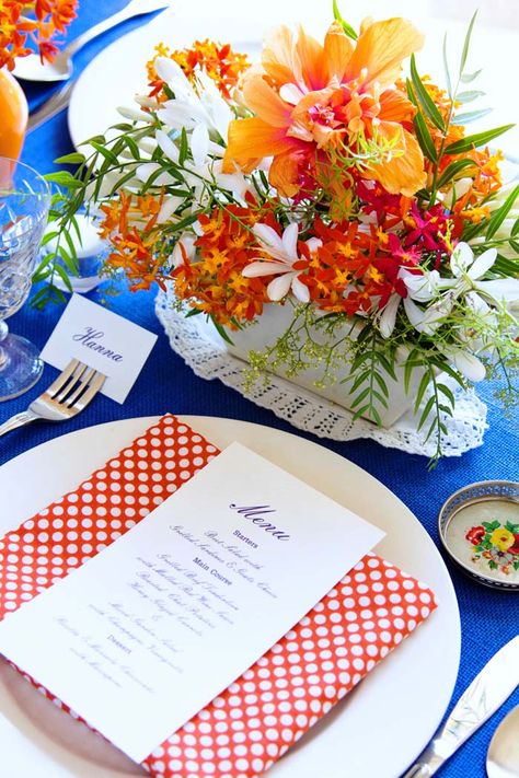 Cobalt Blue Wedding Colors, Cobalt Blue Wedding, Cobalt Blue Weddings, Blue Table Settings, Bar Mitzva, Ladies Luncheon, Apartment Dining, Orange Table, Yellow Table