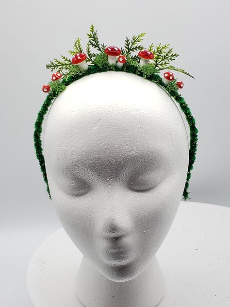 Mushroom Headband Diy, Mushroom Headpiece, Whimsical Handmade Headpieces For Cosplay, Mushroom Fairy Hat, Mushroom Fairy Headband, Mushroom Fae Cosplay, Mushroom Headband, Mushroom Crown, Mushroom Handmade