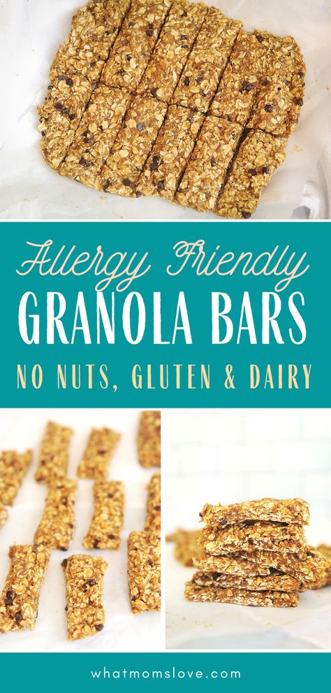 Peanut Free Granola Bars, Dairy Free Granola Bars, Chocolate Chip Granola Bar Recipe, Chewy Chocolate Chip Granola Bars, Nut Free Granola Bars, Granola Bar Recipe Healthy, Gluten Free Granola Bars, Nut Free Granola, Granola Bar Recipe