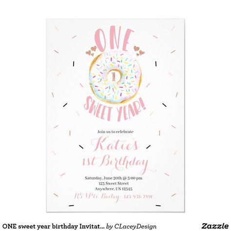 Donut Birthday Party Invitations, Donut Birthday Party, 2nd Birthday Party For Girl, Birthday Donuts, Pink Donut, Donut Birthday Parties, Donut Birthday, 2nd Birthday Invitations, Two Sweet