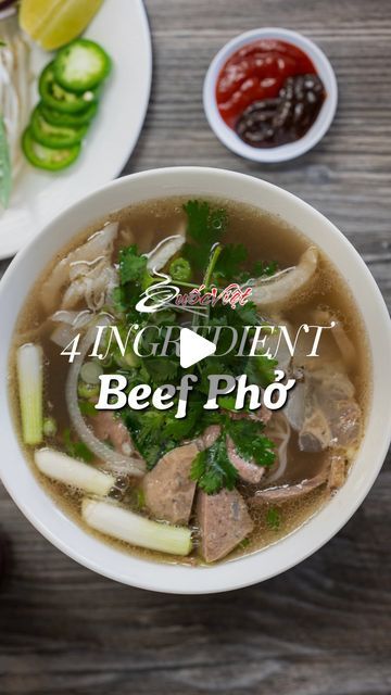 Quoc Viet Foods 🥢 on Instagram: "Simplified 4 Ingredient Beef Phở recipe🍜 featuring our Beef “Pho” Flavored Soup Base!  SAVE this recipe & SHARE it with a friend you want to try it with! ♥️  Make sure to follow along to keep up with our phở series! More recipes, tips & phở content on the way 🙌🏼   __ #beefpho #phonoodles #phorecipe #phonoodlesoup #vietnamesepho #beefpho #phoga #phobo #phởgà #phởbò #phosoup #phosoup🍜 #phosoupbase #soupbase #easyphorecipe #phorecipe" Low Sodium Pho Recipe, Pho Soup Recipe Easy, Beef Pho Soup Recipe, Beef Pho Recipe, Pho Soup Recipe, Pho Noodle Soup, How To Make Pho, Vietnamese Foods, Pho Recipe