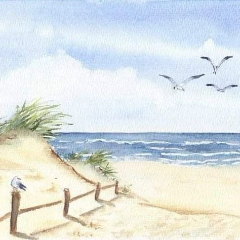 Beachy Paintings Easy, Watercolor Art Aesthetic, Beachy Paintings, Watercolor Studio, Loose Watercolor Paintings, Watercolor Pencil Art, Beach Scene Painting, Seaside Paintings, Learn Watercolor Painting