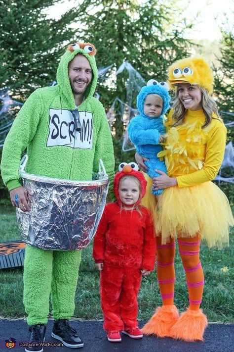 Family Of 4 Halloween Costumes Sesame Street, Homemade Elmo Costume, Family Halloween Costumes Sesame Street, Elmo Family Halloween Costume, Elmo Halloween Costume Group, Big Bird Costume Womens, Baby Elmo Costume, Big Bird Sesame Street Costume, Family Sesame Street Costumes Diy