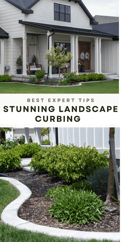 Gather these expert tips and techniques for displaying landscape curbing that will transform your front yard. New Construction Landscaping Ideas, Front Yard Landscaping Modern Farmhouse, Landscaping A Ranch Style Home, Landscape Around House Foundation, Minimalist Flower Beds In Front Of House, Simple Front Landscaping, Landscape Ideas Front Of House, Front Yard Modern Landscaping, Hardscape Ideas Front Yard