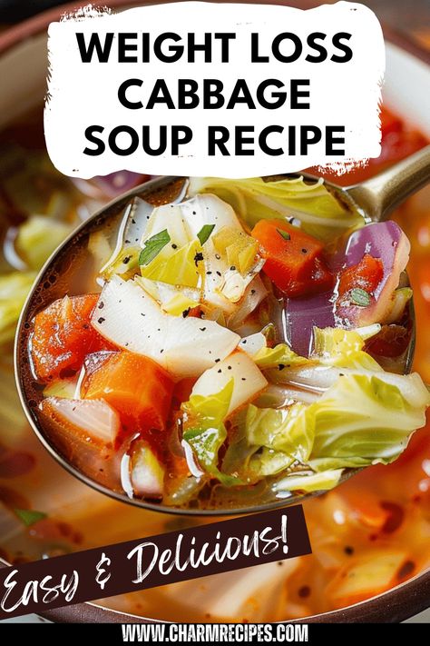 Looking to shed some pounds? Try this easy Weight Loss Cabbage Soup Recipe! Packed with low-calorie ingredients, this delicious soup promotes fat burning while providing essential nutrients. Perfect for cozy dinners or a light lunch, it's filled with flavors that satisfy your cravings without derailing your nutrition goals. Simple to prepare with common ingredients, this health-boosting soup can be a fantastic addition to your weight loss meal plan. Enjoy a hearty, comforting dish that supports your journey to better health. Soups For Fasting, Cabbage Weight Soup, No Calorie Soup, Fat Burning Cabbage Soup Recipes, Detox Cabbage Soup Fat Burning, How To Make Cabbage Soup, Cabbage Fat Burning Soup Recipes, Diet Cabbage Soup Recipe Fat Burning, Detox Soup Recipes Fat Flush