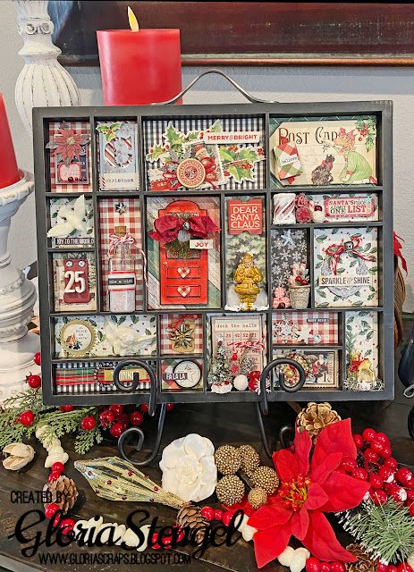 Scraps of Life: Christmas on the 25th - Christmas Printer's Tray Printer's Tray Ideas, Printers Tray Ideas, Mixed Media Boxes, Christmas Decs, Christmas Scrapbooking, Tiny Tags, Christmas Shadow Boxes, Christmas Decoupage, Decoupage Diy