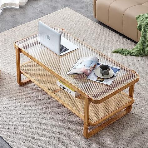 Glass Top Desk, Wood Table Legs, Solid Wood Side Table, Natural Living Room, Mid Century Modern Coffee Table, Rattan Coffee Table, Table For Living Room, Coffee Table Rectangle, Living Room Lounge