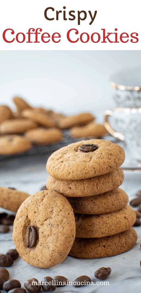 Crunchy Cookies Recipes Easy, Koffie Koekies Resep, Coffee Biscuits Recipe, Crispy Cookies Recipe, Cookies For Coffee, Crunchy Cookies Recipe, Pinecone Cookies, Coffee Bean Cookies, Coffee Flavored Cookies