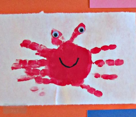 Crab Handprint craft Sea Creatures Crafts, Hand Print Art, Crab Crafts, Footprint Crafts, Footprint Art, Handprint Crafts, Daycare Crafts, Handprint Art, Craft Stuff