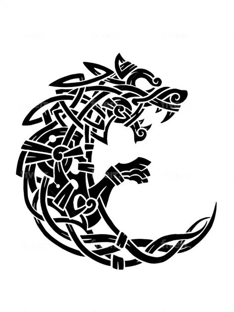 Viking Knotwork Tattoo, Knotwork Tattoo, Celtic Wolf Tattoo, Trible Tattoos, Traditional Viking Tattoos, Viking Knotwork, Fenrir Tattoo, Word Tattoo Ideas, Celtic Dragon Tattoos