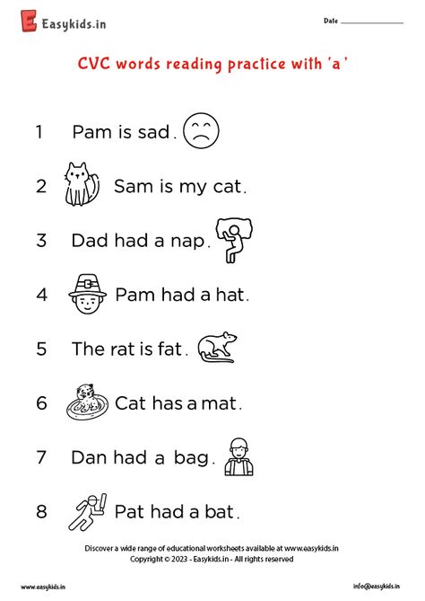 Cvc Sentences Worksheets, Cvc Words Sentences, Cvc Sentences, Reading Practice Worksheets, Cvc Reading, Cvc Practice, Consonant Words, Writing Cvc Words, Words Worksheet